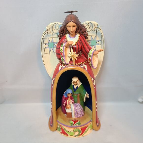 Jim Shore Holy Family Angel Figurine-For Unto Us a Child is Born-Rotating Lights - Picture 7 of 8